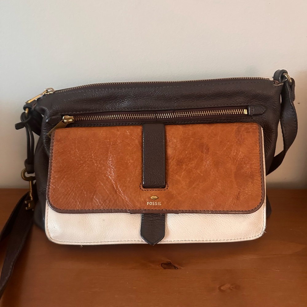 Fossil Two-Tone Leather Crossbody Bag